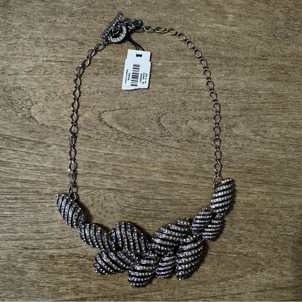 Talbots Crystal Pave Statement Necklace Silver Tone Rhinestone NIB Gifting